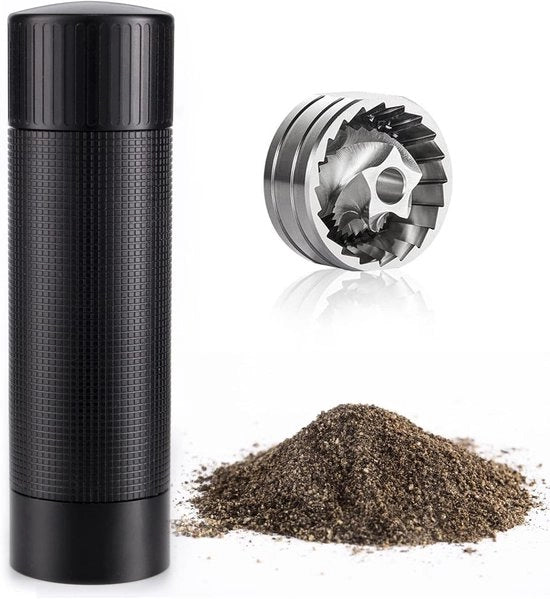 Molitore Professionale in Alluminio - Piastra Antiscivolo - Macchina da Affilare in Acciaio Inossidabile - Regolazione della Raffinatura - Caricamento di 50g - Molitore per Spezie