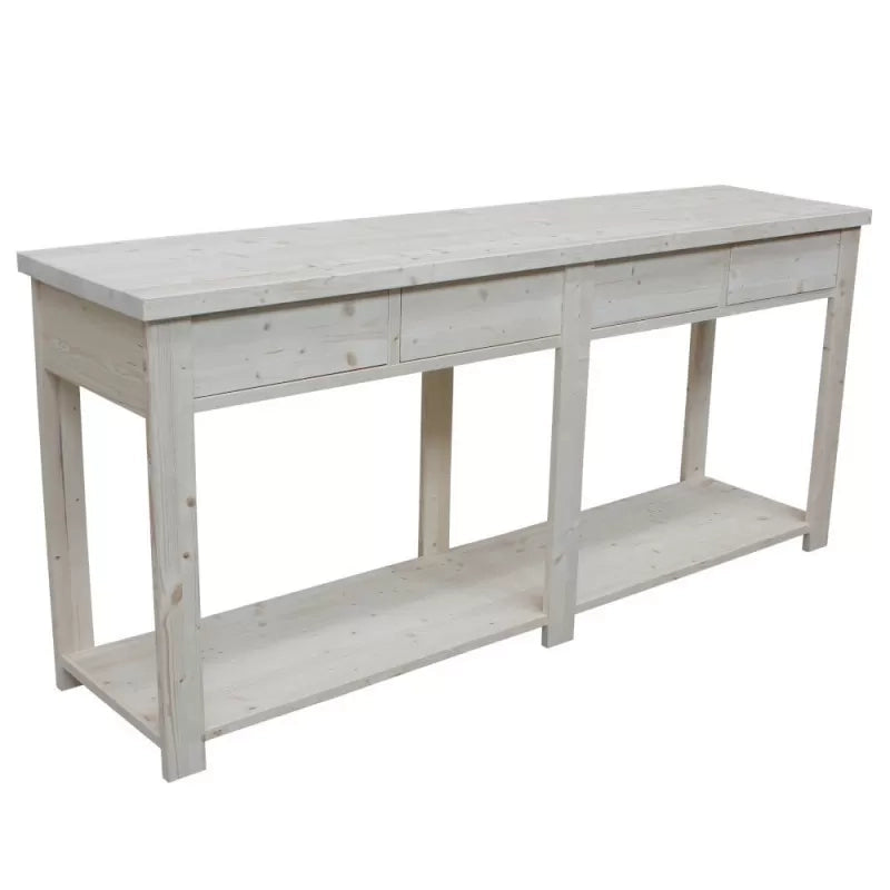 Bancone 4 cassetti 1 ripiano shabby grigio in legno massello 200x50x90 - Mobili 2G