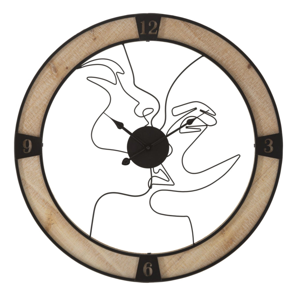 Orologio da Muro Couple Ø 60x3 cm in Ferro e Legno