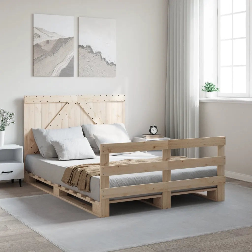 Giroletto con Testiera 140x200 cm in Legno Massello di Pino 3281558
