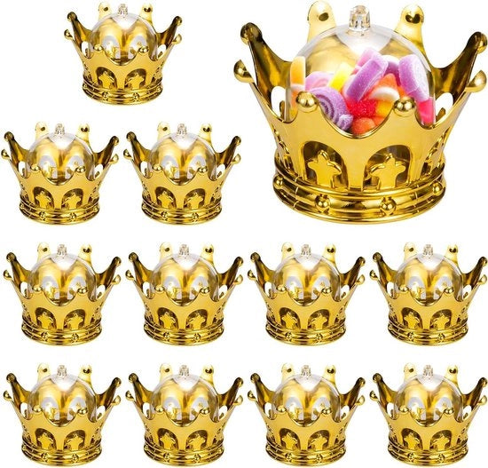 12 pezzi di plastica scatola per dolci forma a corona con 12 mini chiavi per bottiglie di dolci