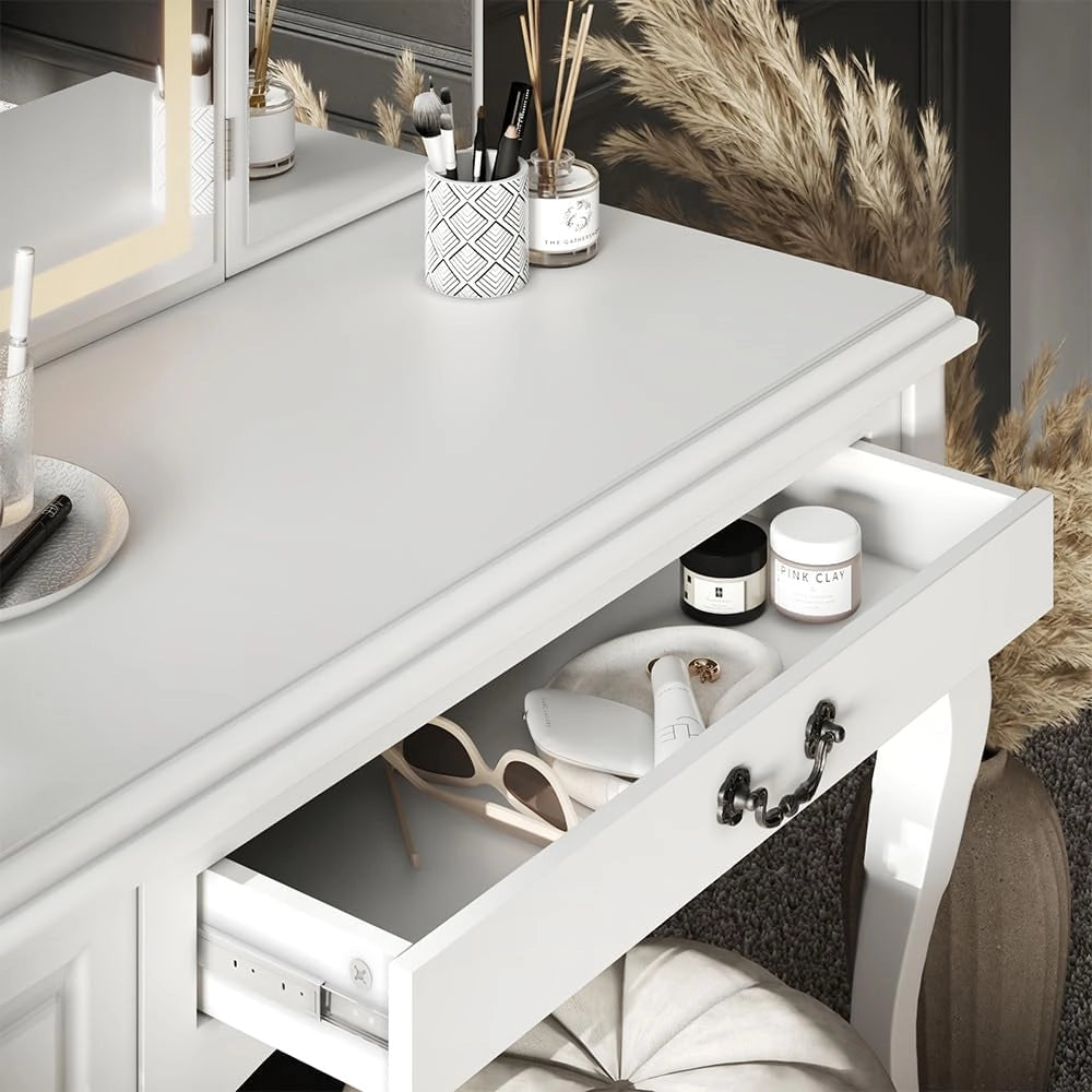 Vicco Tavolo da toeletta Belle, Bianco, 120 cm con illuminazione LED dimmerabile