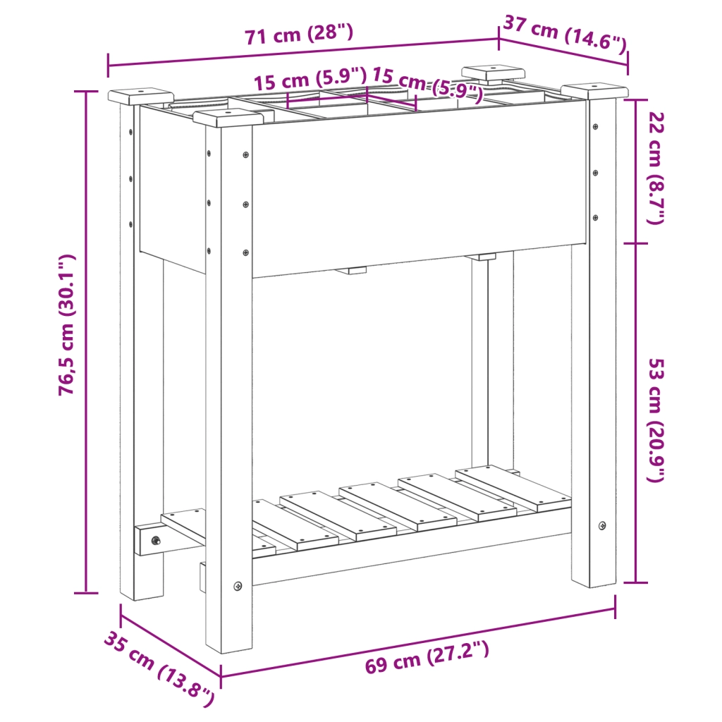 Fioriera per Giardino con Griglie 71x37x76 cm in Legno Massello di Pino