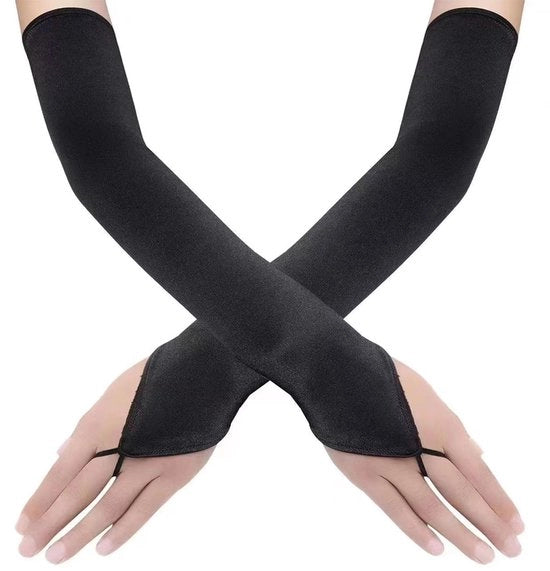 Maniche in Satin per Donna - Senza Dita - Lunghezza Elevata - Stile Vintage/Retro - Ideali per Matrimoni e Feste - Unico Modello - Progettazione Elegante - Maniche da Opera
