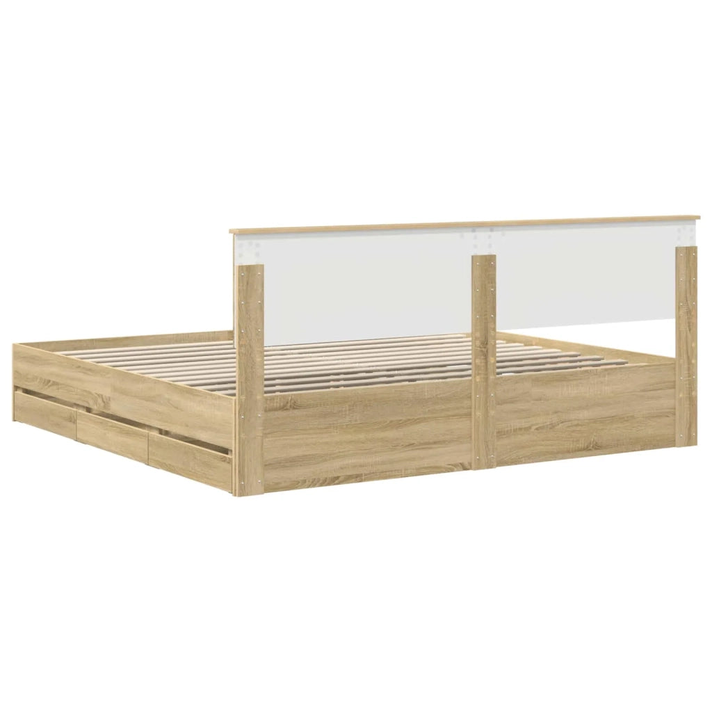 Letto matrimoniale | Letto per adulti | Struttura del letto con cassetto Rovere Sonoma 200 x 200 cm
