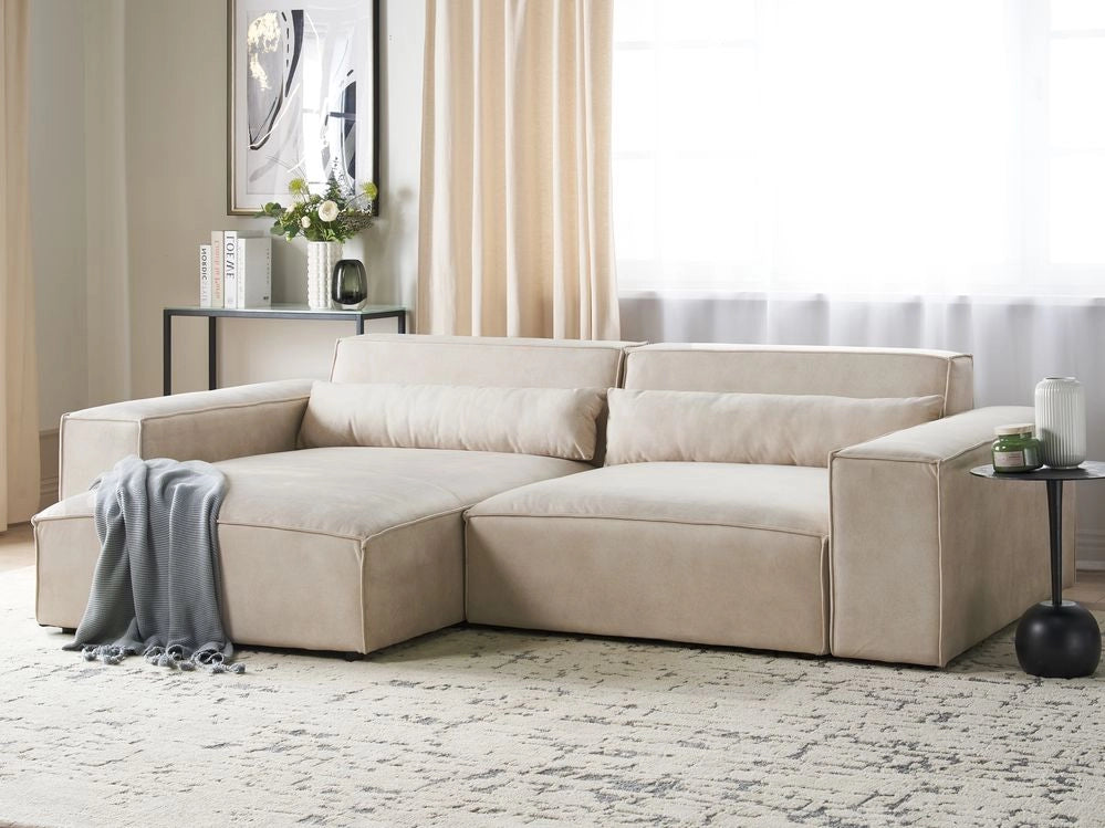 Divano angolare modulare a 2 posti a destra Divano componibile in velluto beige con gambe nere Soggiorno moderno