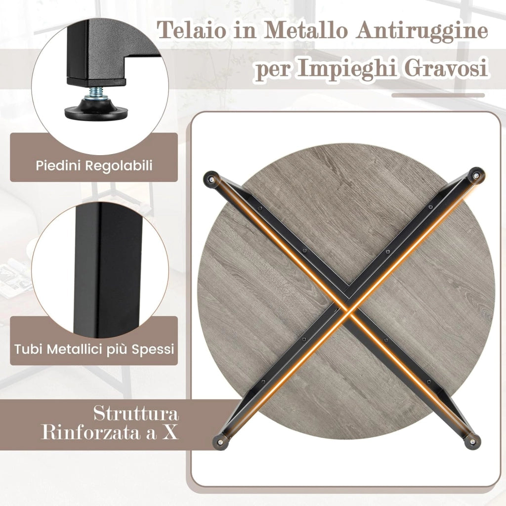 Set di Tavolini da Caffè 3 Pezzi, Tavolino Rotondo e 2 Tavolini Quadrati con Struttura Metallica Robusta, Set di Tavoli da Salotto Moderni 3 Pezzi (Grigio)