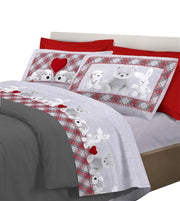Completo letto lenzuola, stampa digitale peluche 100% cotone, made in italy Rosso - Matrimoniale