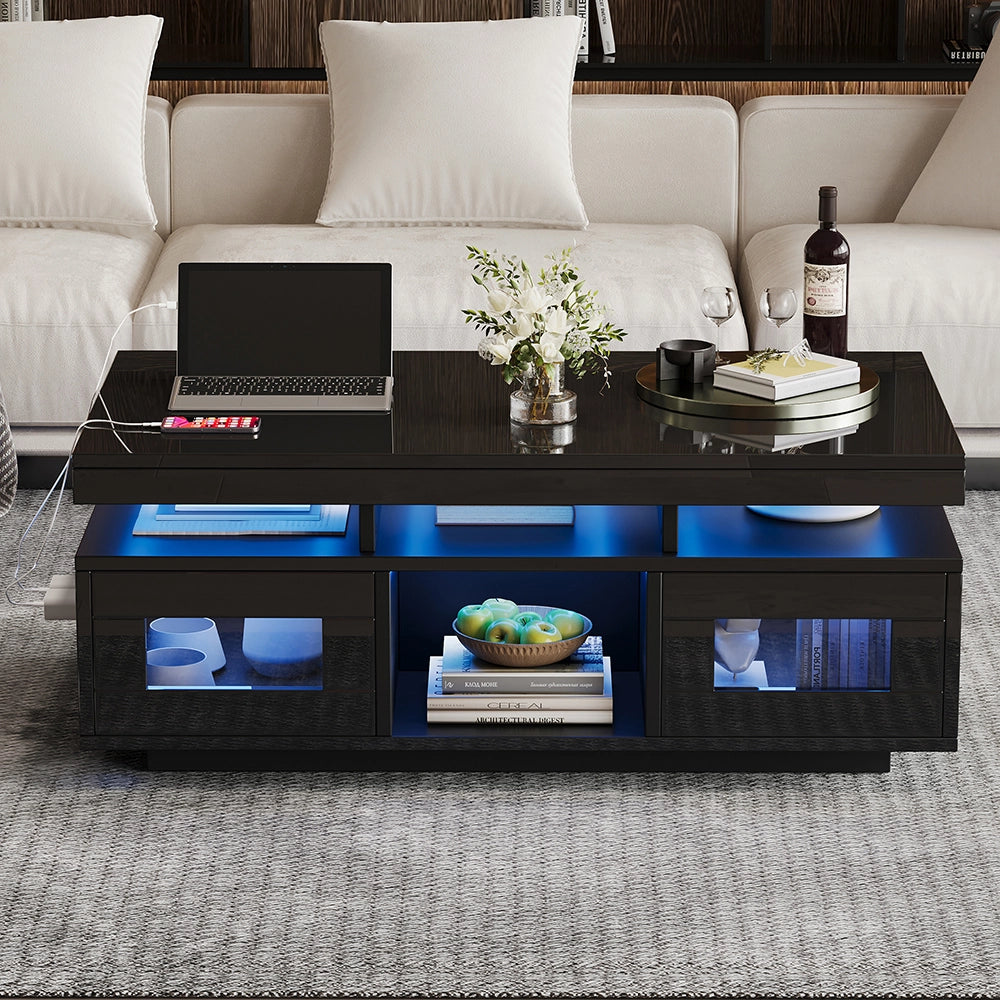 Tavolino-Xylo-100x50x43cm nero LED app presa elettrica