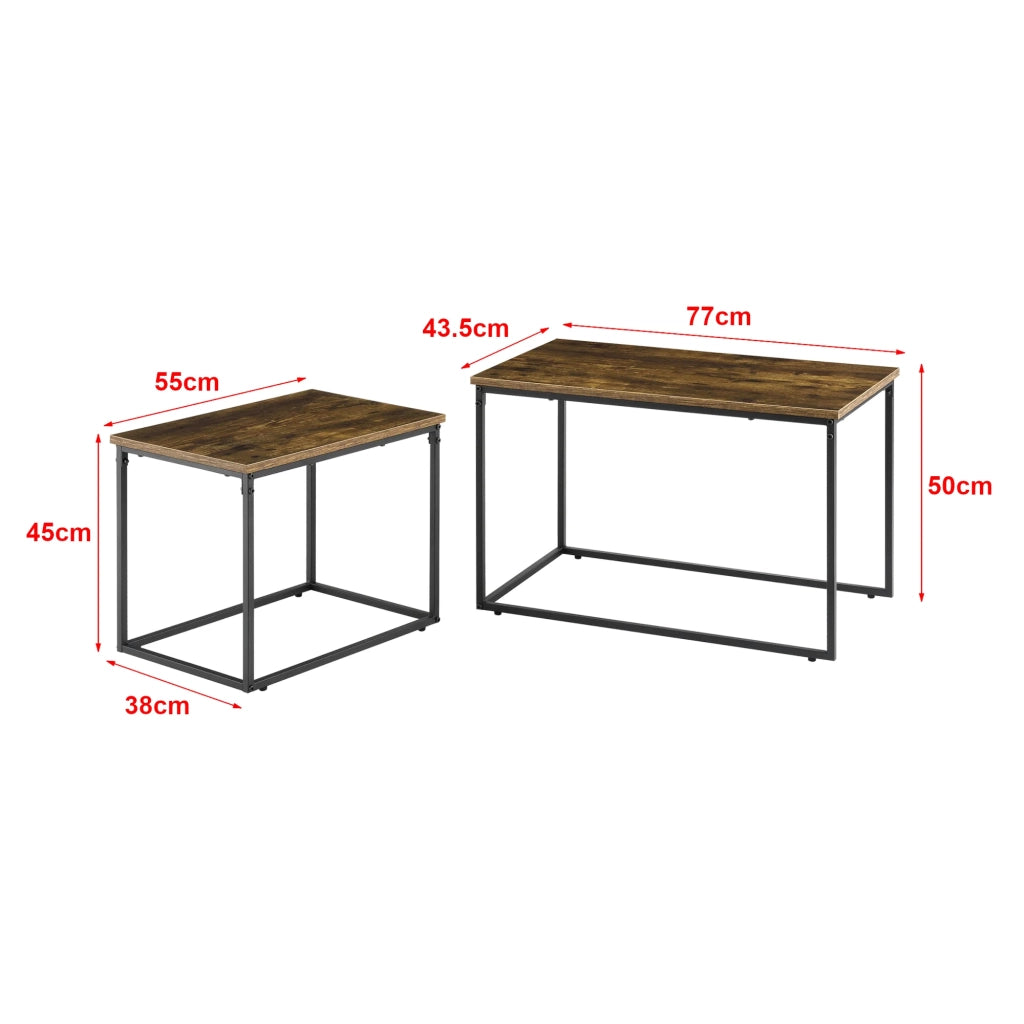 Set di 2 tavolini da caffè impilabili effetto legno scuro 03_0008358