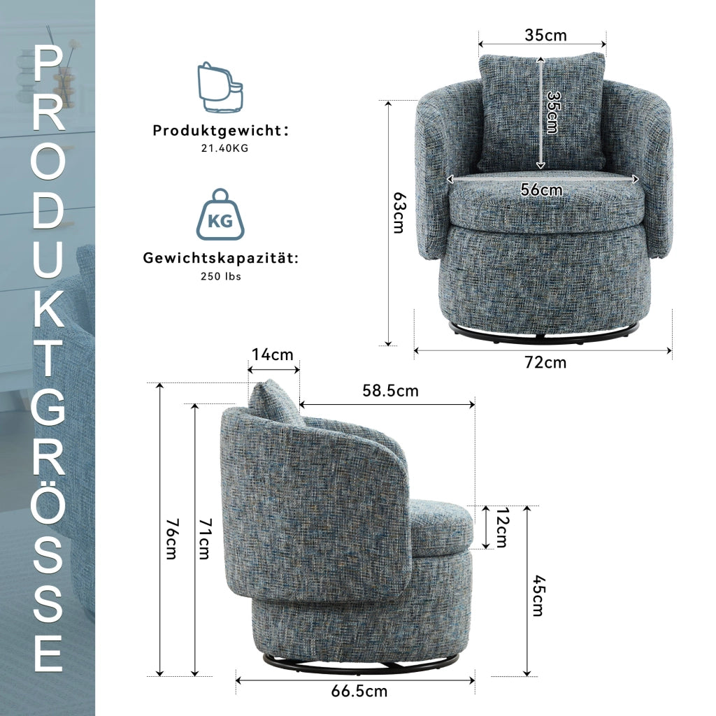 Poltrona girevole - con vano contenitore e cuscino schienale - in ciniglia - blu