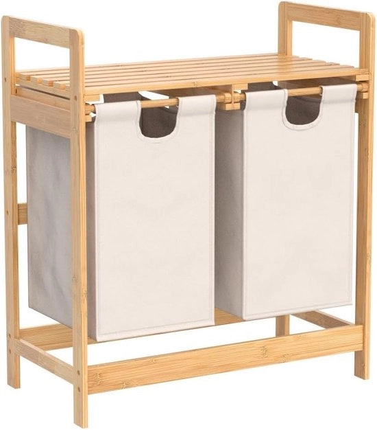 Asciugatrice a rullo con telaio in bambù, 2 asciugamani estraibili, ideale per camera da letto e cucina da lavanderia 73 x 64 x 33 cm colore avorio