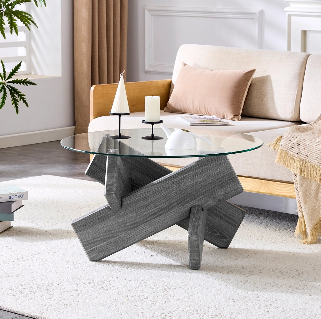 Tavolino da caffè rotondo in vetro e MDF Ø 79 cm