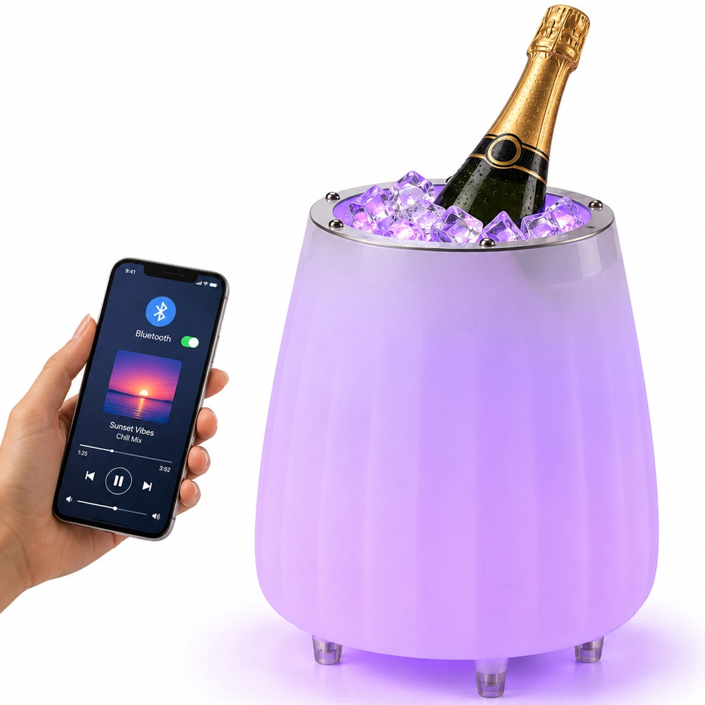 Glacette Secchiello Ghiaccio 3in1 Luci LED e Cassa Bluetooth Portaghiaccio 5L