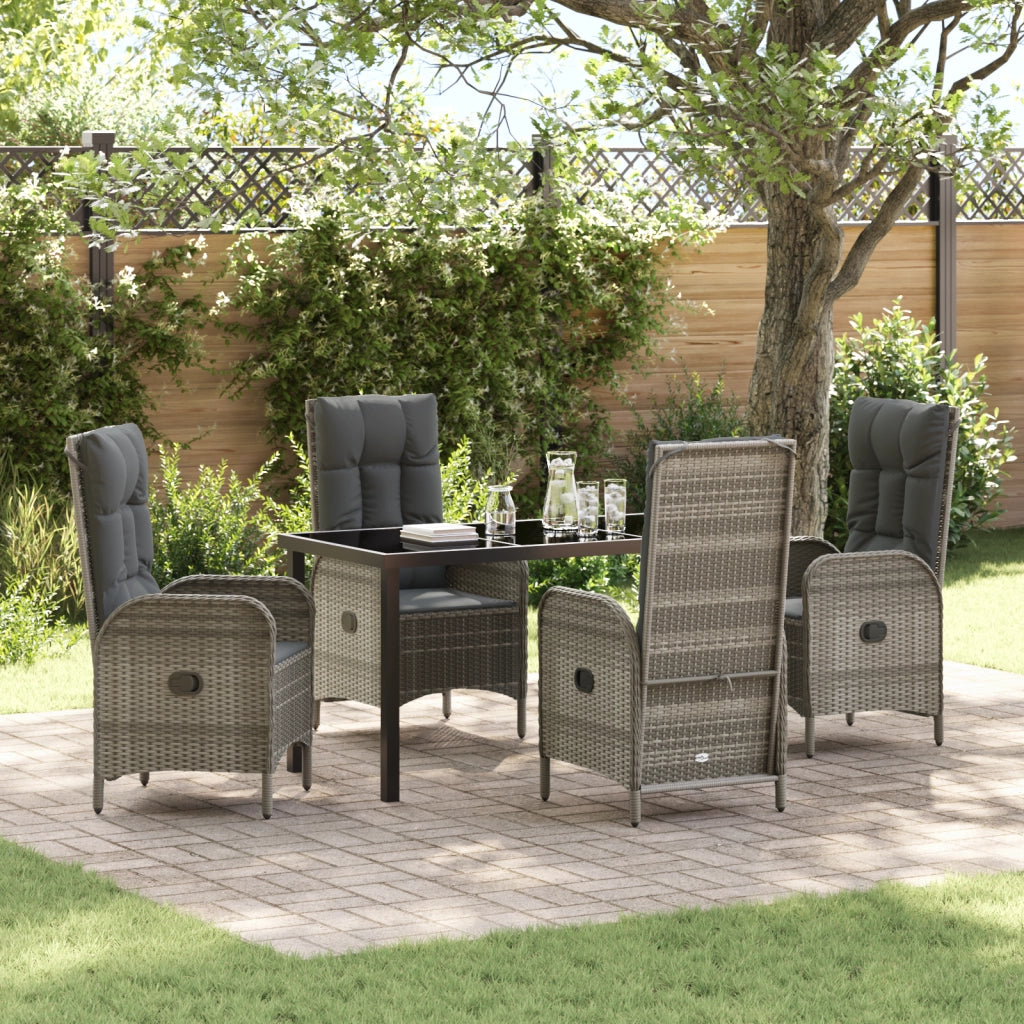 Set da pranzo da giardino 5 pezzi grigio in rattan polimerico