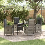 Set da pranzo da giardino 5 pezzi grigio in rattan polimerico