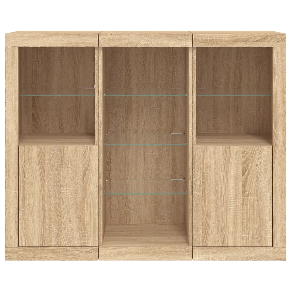 Credenze con Luci LED 3 pz | Madia | Buffet da pranzo | Armadio da pranzo Rovere Sonoma in Legno Multistrato