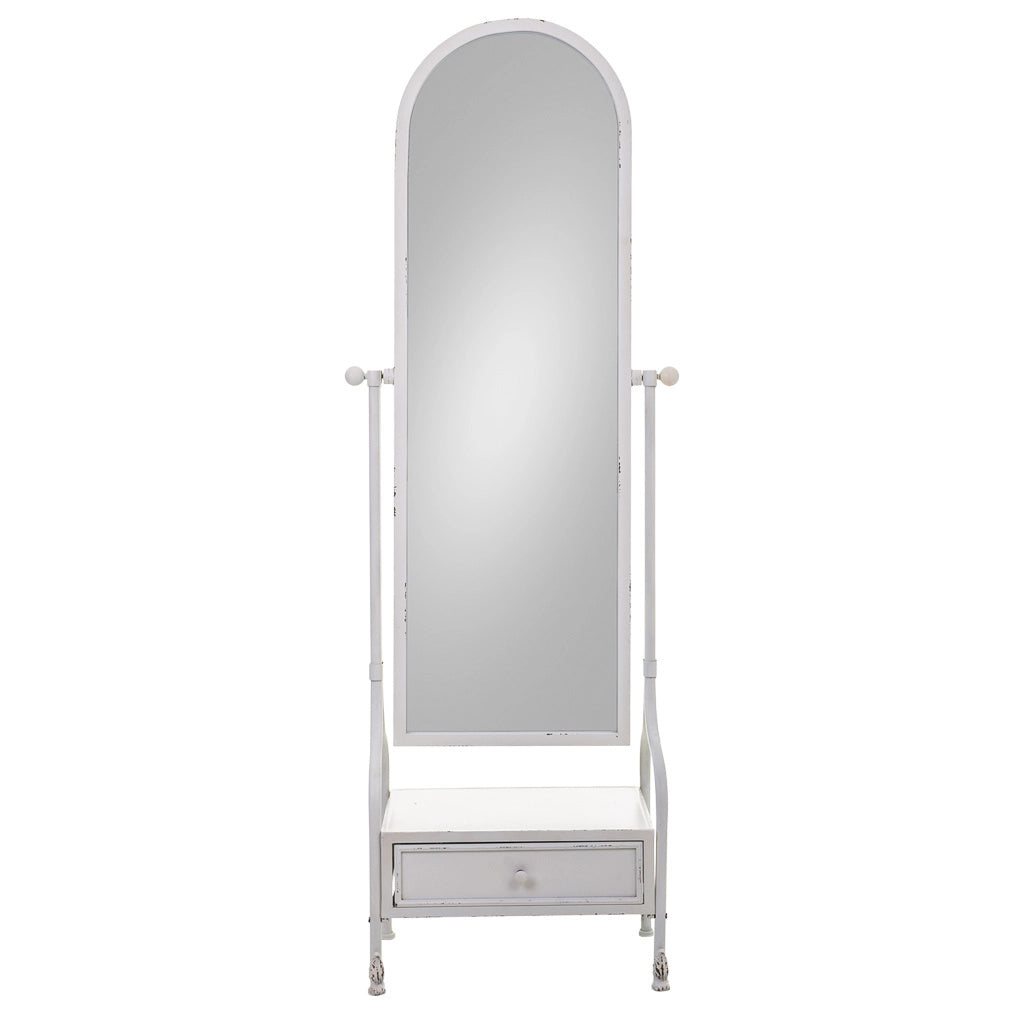 Specchio da terra e cassetto in metallo bianco 65x38x184h