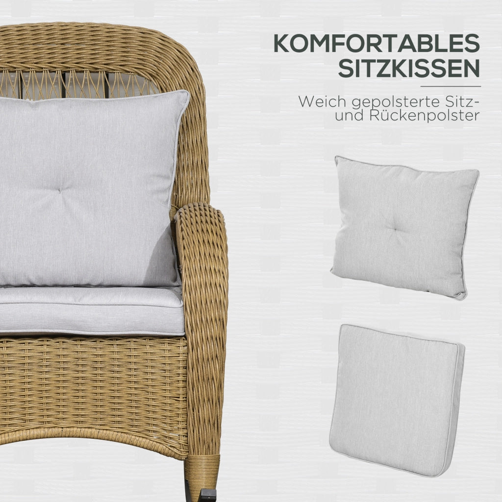 Poltrona a Dondolo ¨C Zephmum ¨C PE Rattan Naturale Grigio Chiaro