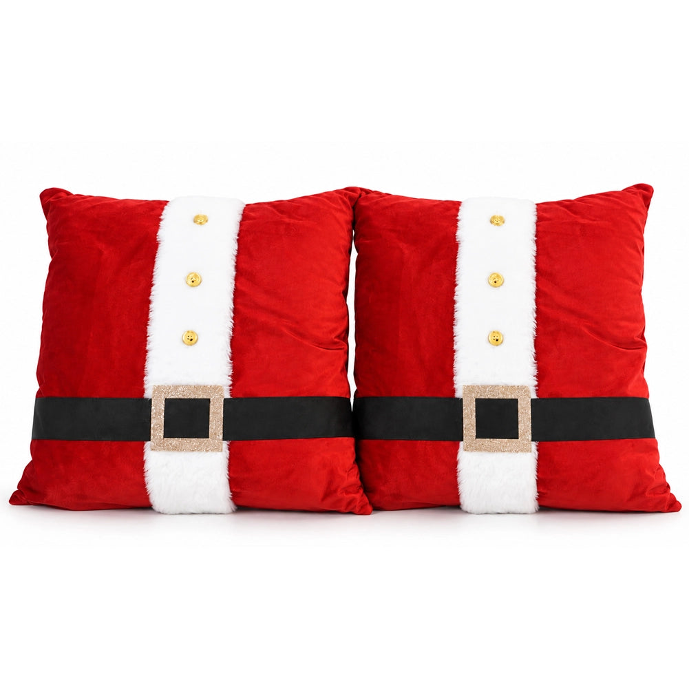 Set 2 Cuscini Babbo Natale Lui e Lei Decorazione 42x42cm Natalizio Verde e Rosso