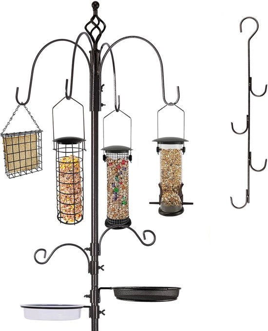 Kit di Alimentazione per Uccelli in Metallo con Altezza Regolabile 238cm, Vogelvoederstation con 3 Bacini di Alimentazione, Set di J e Stabilizzatore a 5 Pin per Granaglie e Pacciamini