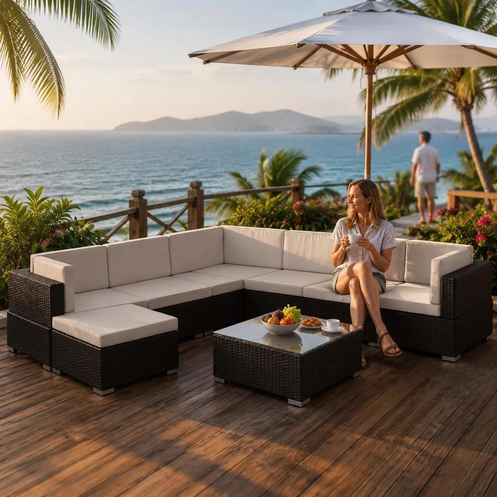 8-piece Garden Lounge Set With Cushions, Poly Rattan, Black