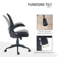 Sedia da Ufficio Ergonomica con Altezza Regolabile, Braccioli Ribaltabili e Tessuto a Rete, Nero