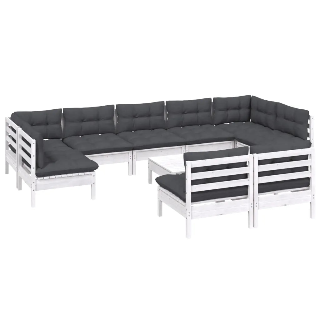 Set Divani da Giardino 10 pz con Cuscini Bianchi Legno di Pino 3097206