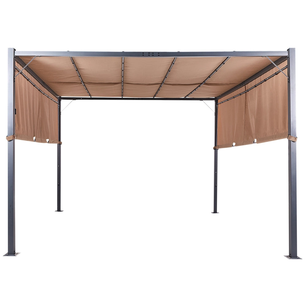 Gazebo in metallo e poliestere marrone con luci LED 310 cm pergola da giardino