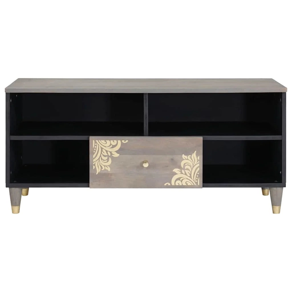 Mobile TV rettangolare moderno con pratico contenitore 100 x 33 x 46 cm legno massello di mango grigio 02_0057884
