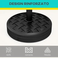 Outusnny Base per Ombrellone da 18 kg con Manovella Girevole, in Acciaio, HDPE e Cemento, Ø45x36 cm, Nero