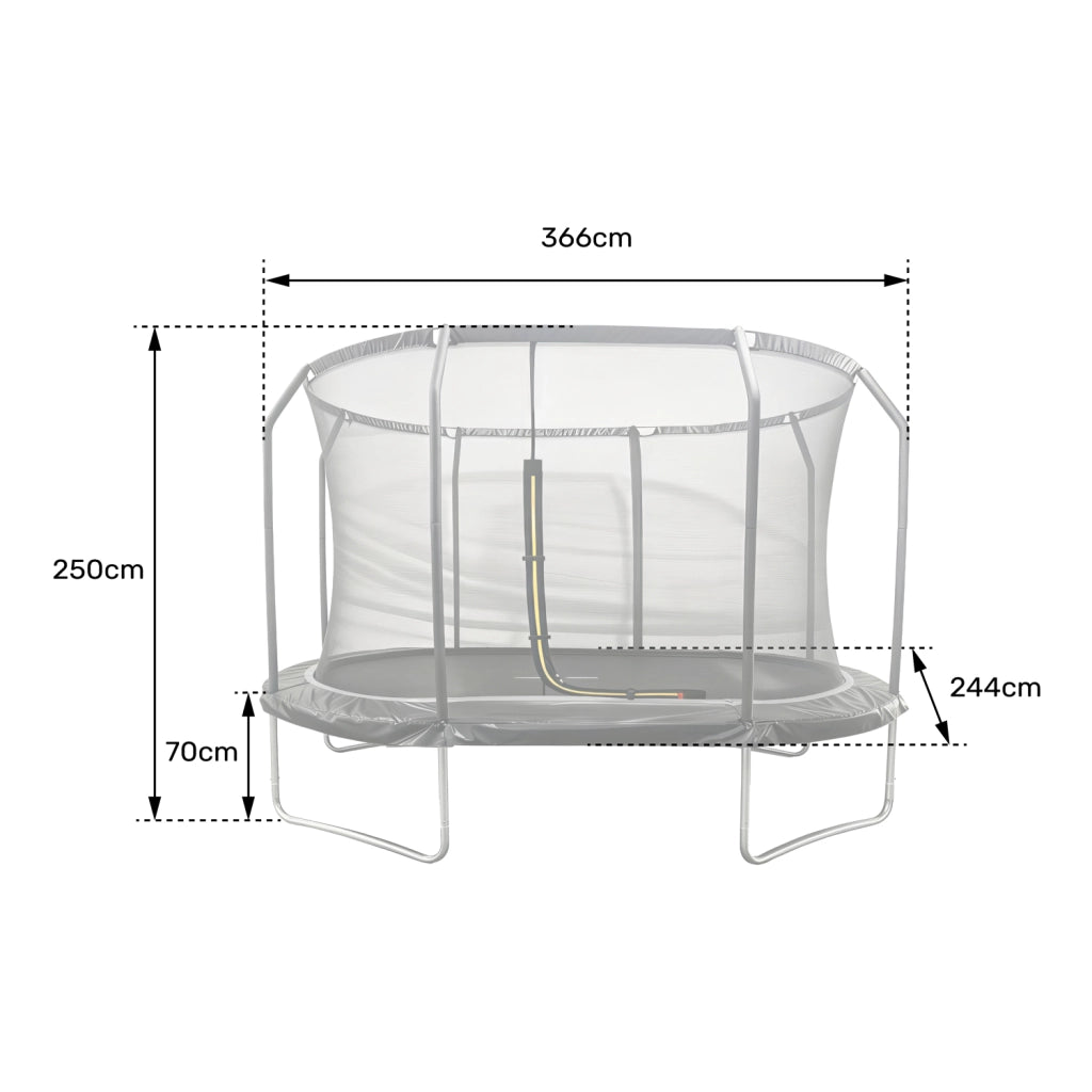 Trampolino ovale 366x244cm nero SYDNEY + rete e scaletta