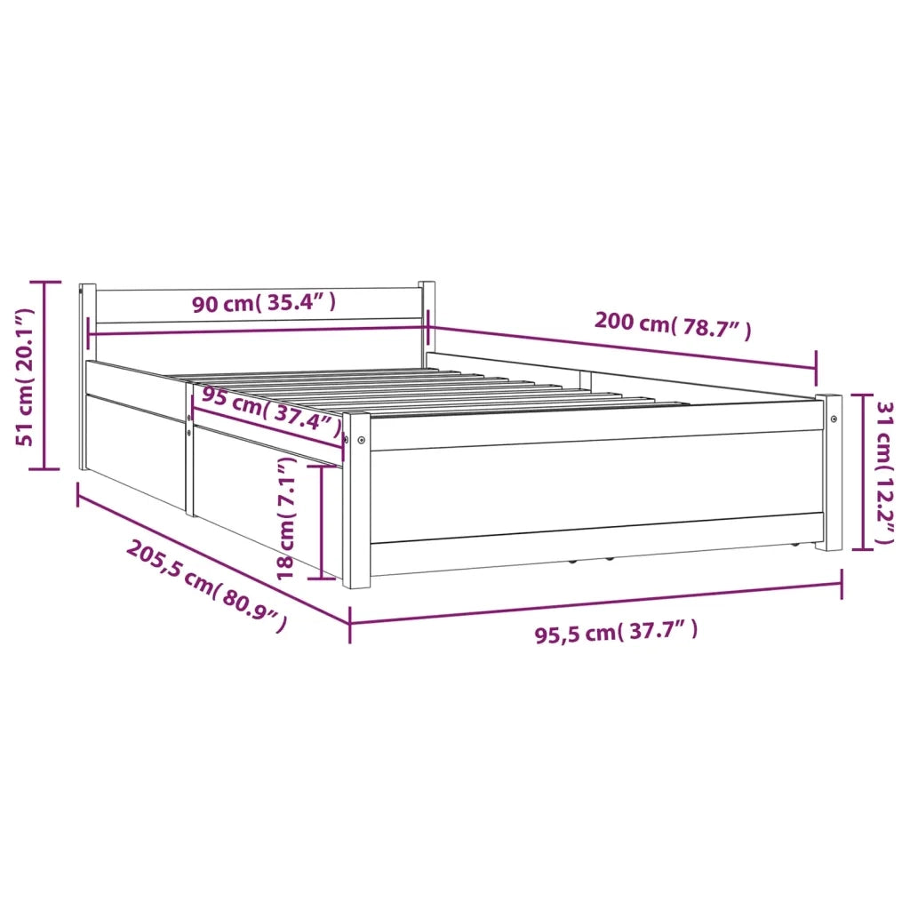 Giroletto con Cassetti-Struttura Letto con contenitore 90x200 cm 944432