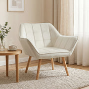 Poltrona Design Scandinava in Legno e Velluto Crema ¨C Zephmum ¨C 67x61.5x71cm