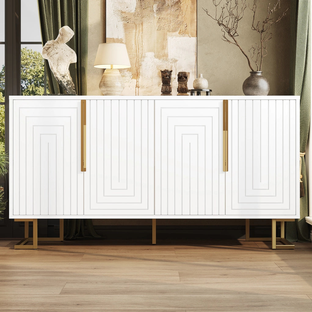 Credenza 152x40x75 cm con 2 ante e 4 ripiani; dispositivo antiribaltamento; MDF bianco