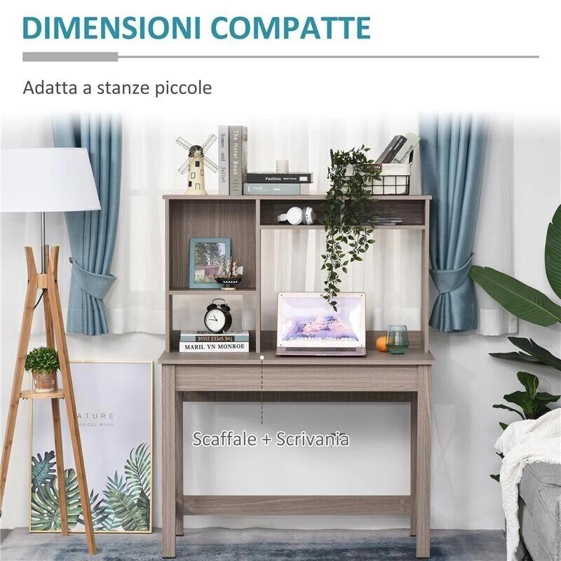 SCRIVANIA CON SCAFFALE E LIBRERIA IN LEGNO 105 X 50 X 137.5 CM