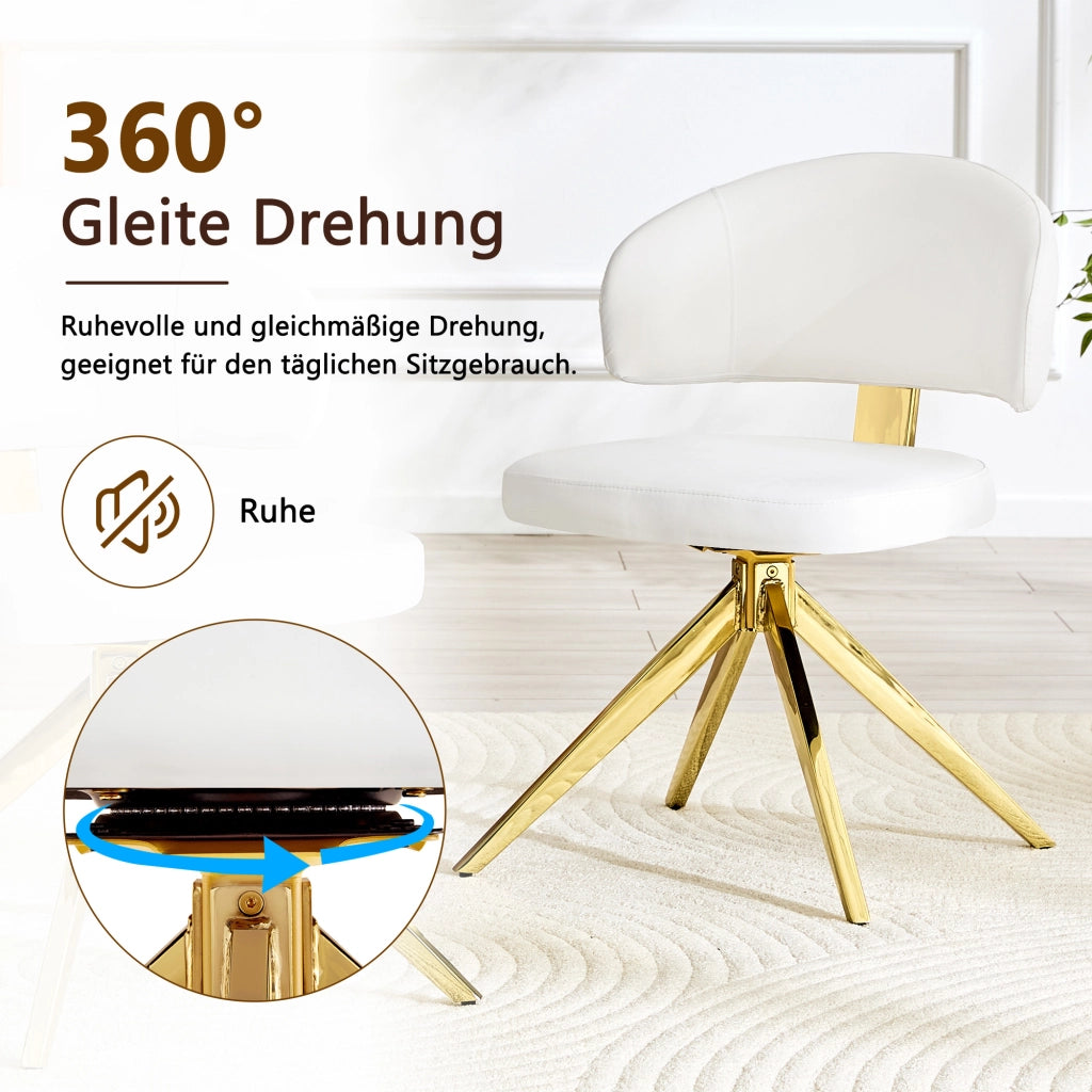 Chaise da sala da pranzo 2 pezzi girevoli con seduta imbottita in PU e schienale curvo, base in metallo bianco