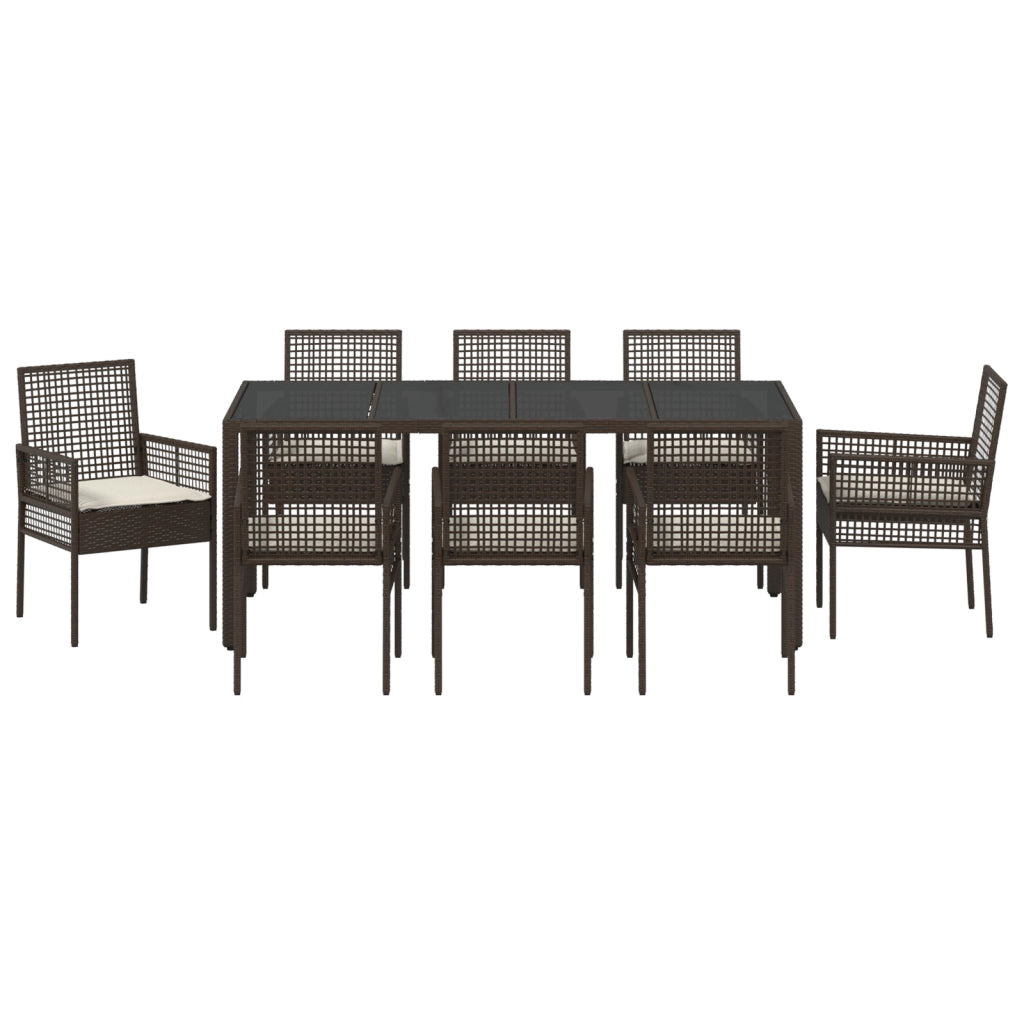 Set da Pranzo da Giardino 9 Pezzi Marrone in Polyrattan