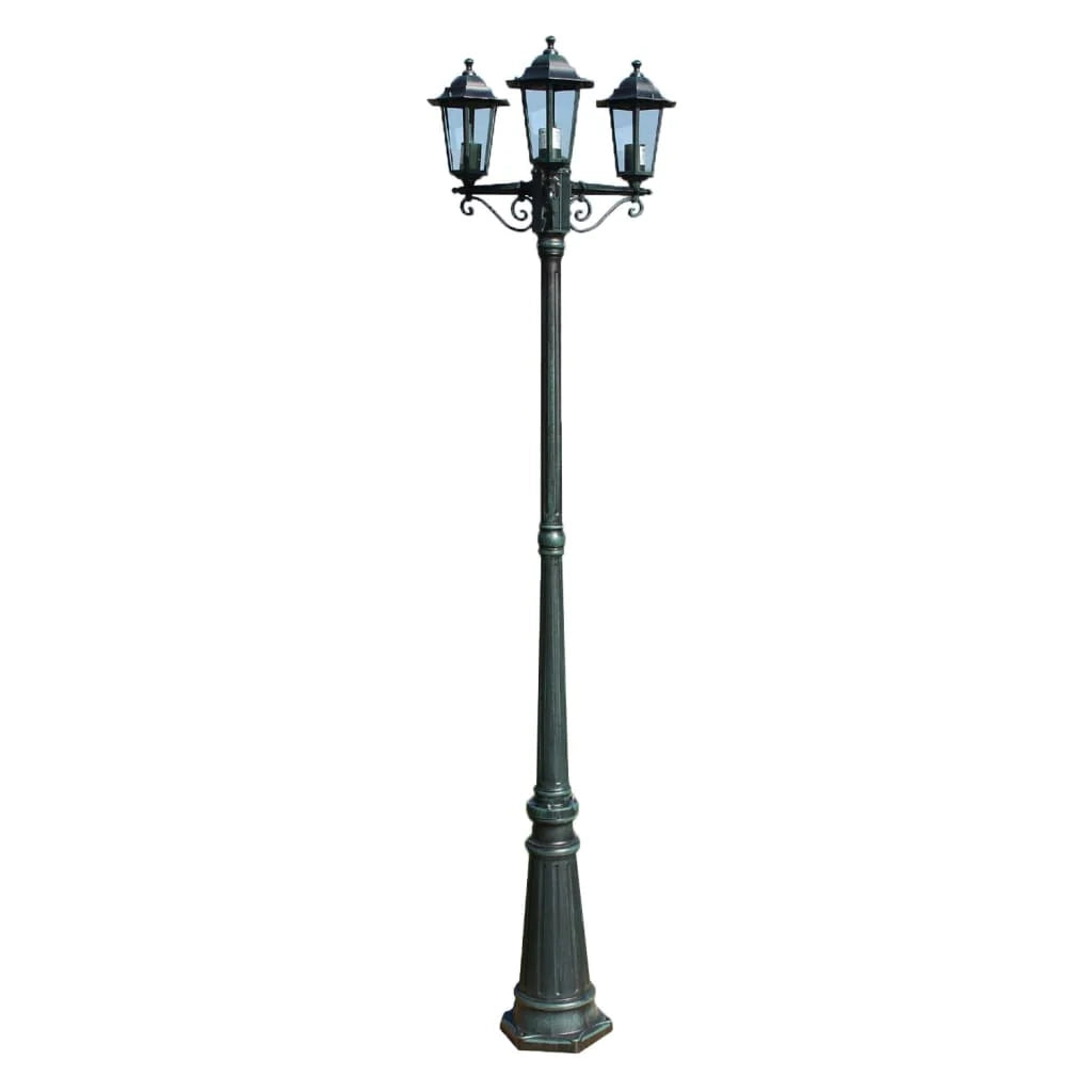 Lampada da terra da giardino a 3 bracci 215 cm alluminio verde scuro 02_0042534
