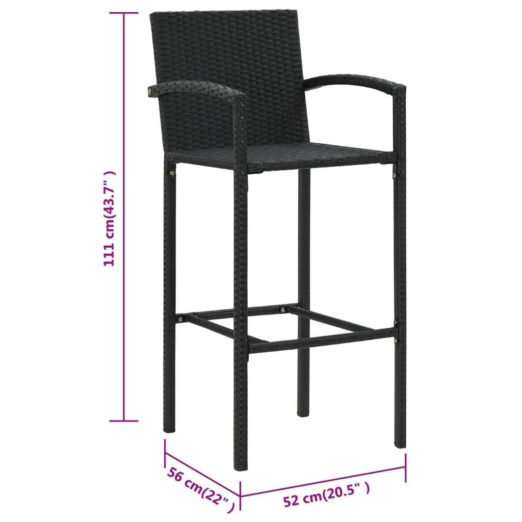 Sgabelli da Bar 4 pz in Polyrattan Nero