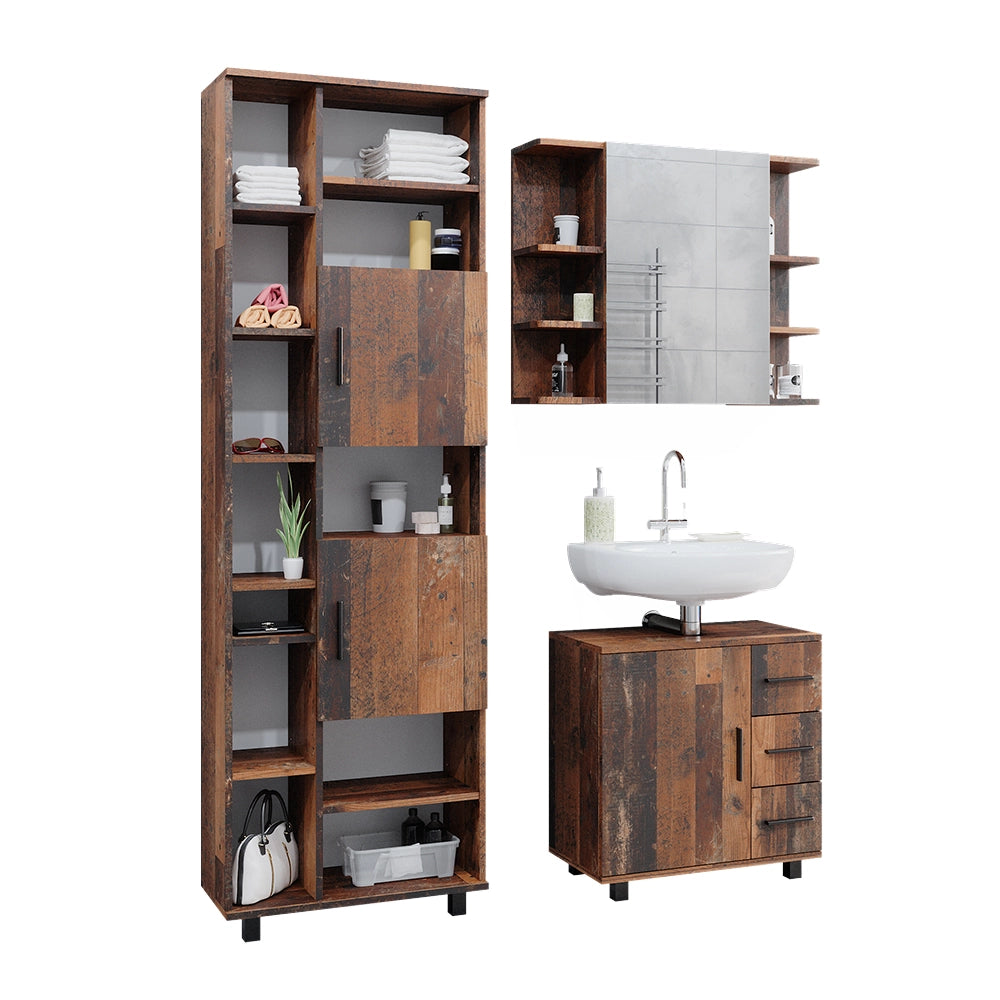 Vicco Set di mobili da bagno Rovere rustico 3 pezzi, con base 60 cm