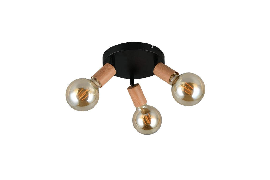 Faretto da soffitto LAMEGO 3xE27 nero legno RL