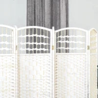 Separatore Ambienti 6 Pannelli Pieghevoli 242L x 170H cm Legno Di Pioppo Bambù Fibre Di Carta Intrecciata Bianco Paglia