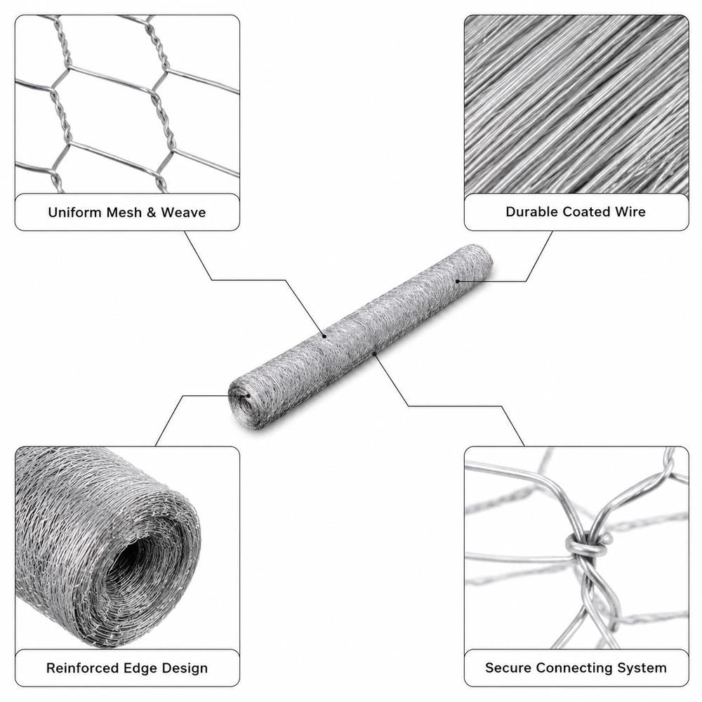 Wire Mesh, Galvanized Steel, 25 X 0.5 M, Silver