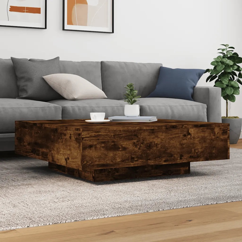 Tavolino da Soggiorno con Luci LED Rovere Fumo 100x100x31 cm 836606