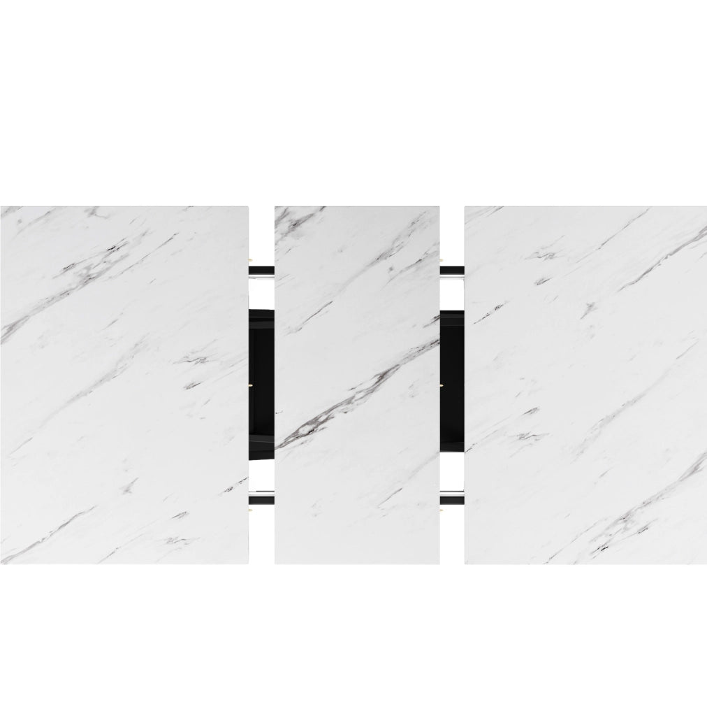 Set tavolo da pranzo 120-160x80 cm allungabile; MDF e metallo; bianco e nero