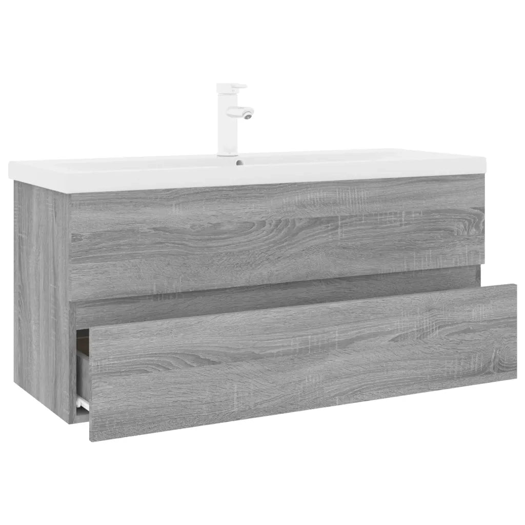 Mobile Bagno e Lavabo Integrato-Lavandino-Armadietto da bagno Grigio Sonoma Legno Multistrato 852693