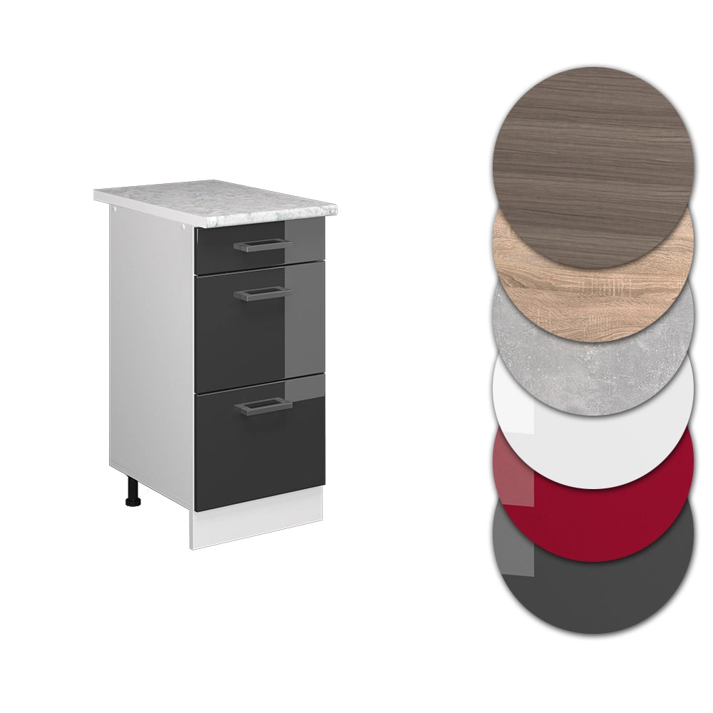 Vicco Mobiletto base per cucina Antracite lucido 40 cm con cassetti PL Marmo