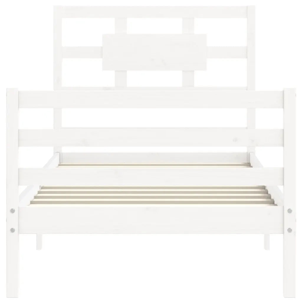 Giroletto con Testiera-Struttura Letto con testiera Bianco 90x200 cm in Legno Massello 403152