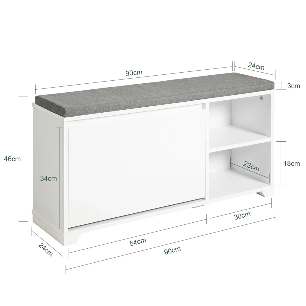 Scarpiera con cuscino Panca con 2 vani portaoggetti Scarpiera salvaspazio Slim, portascarpe salvaspazio Regolabili 90x24x46 cm FSR119-W